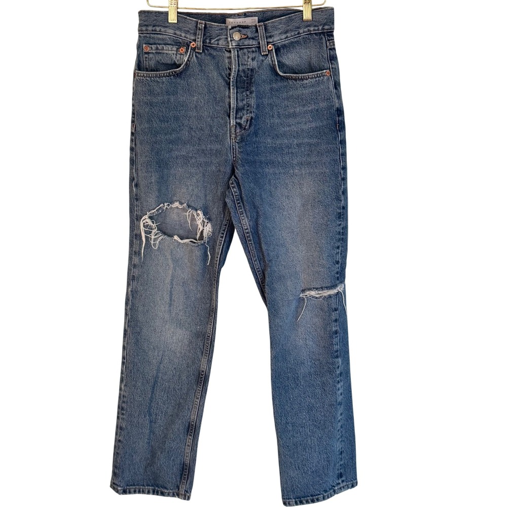 Topshop High Waist‎ Distressed Straight Leg Jeans W28 L30